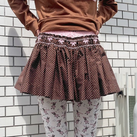 Briefs embroidery skirt / Brown / スモッキングスカート