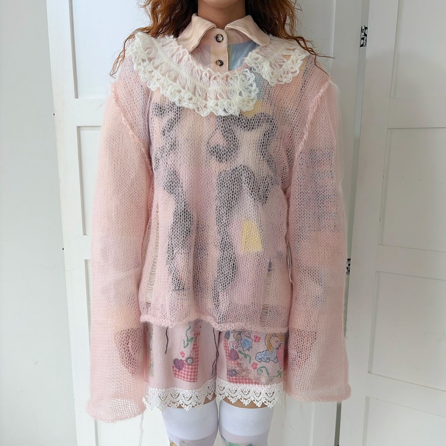 Flower shadow knit jumper / Pink / フラワーニット
