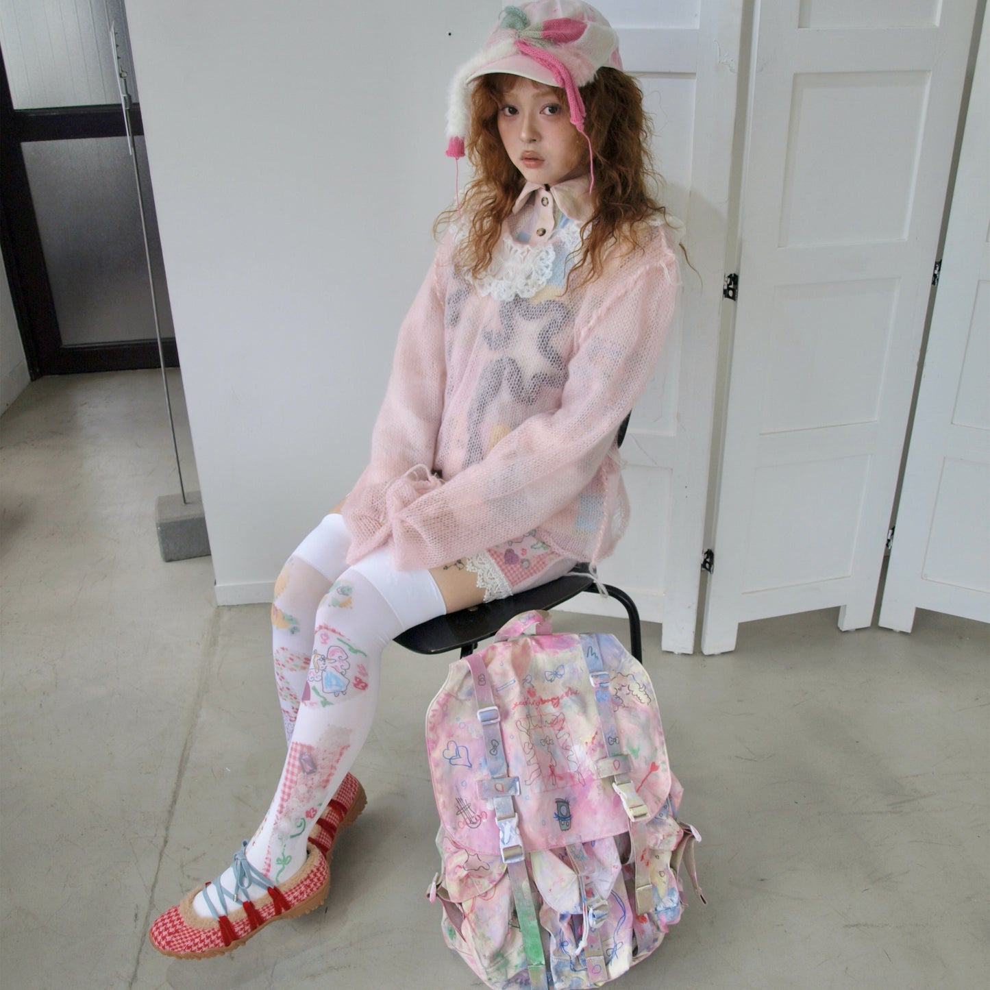 Flower shadow knit jumper / Pink / フラワーニット