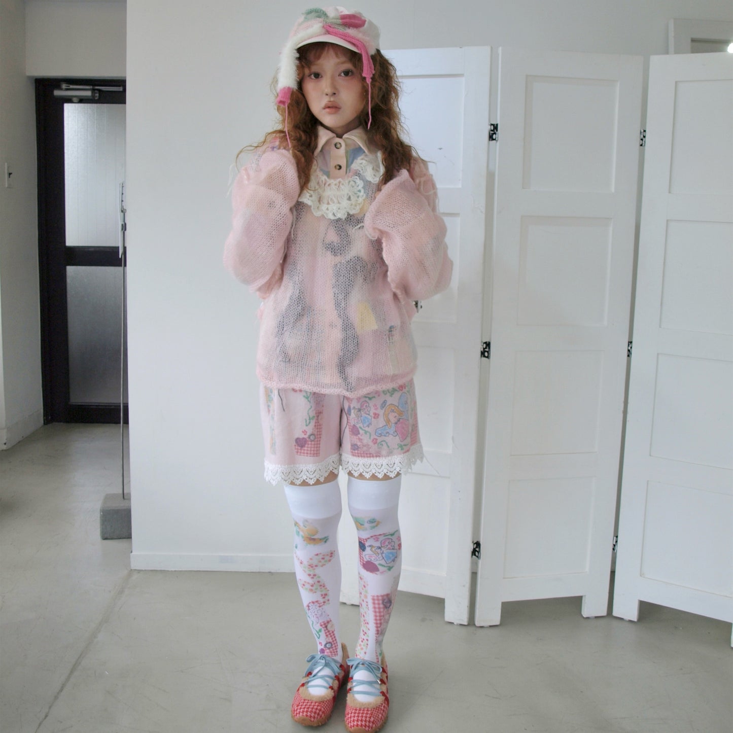 Flower shadow knit jumper / Pink / フラワーニット