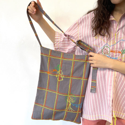 cross stitch bag / gray × yellow × orange / クロスステッチショルダーバッグ