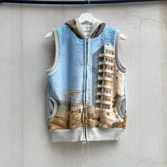boa print no sleeve zip-up parka / 風景 / ボアプリントノースリーブジップアップパーカー