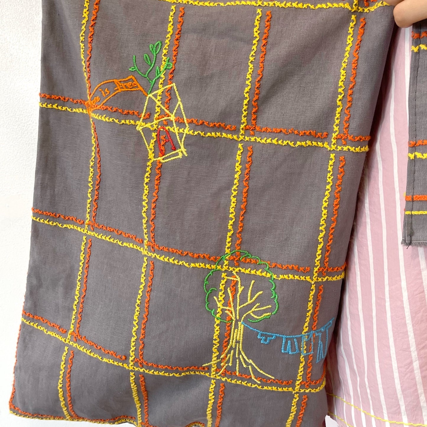 cross stitch bag / gray × yellow × orange / クロスステッチショルダーバッグ