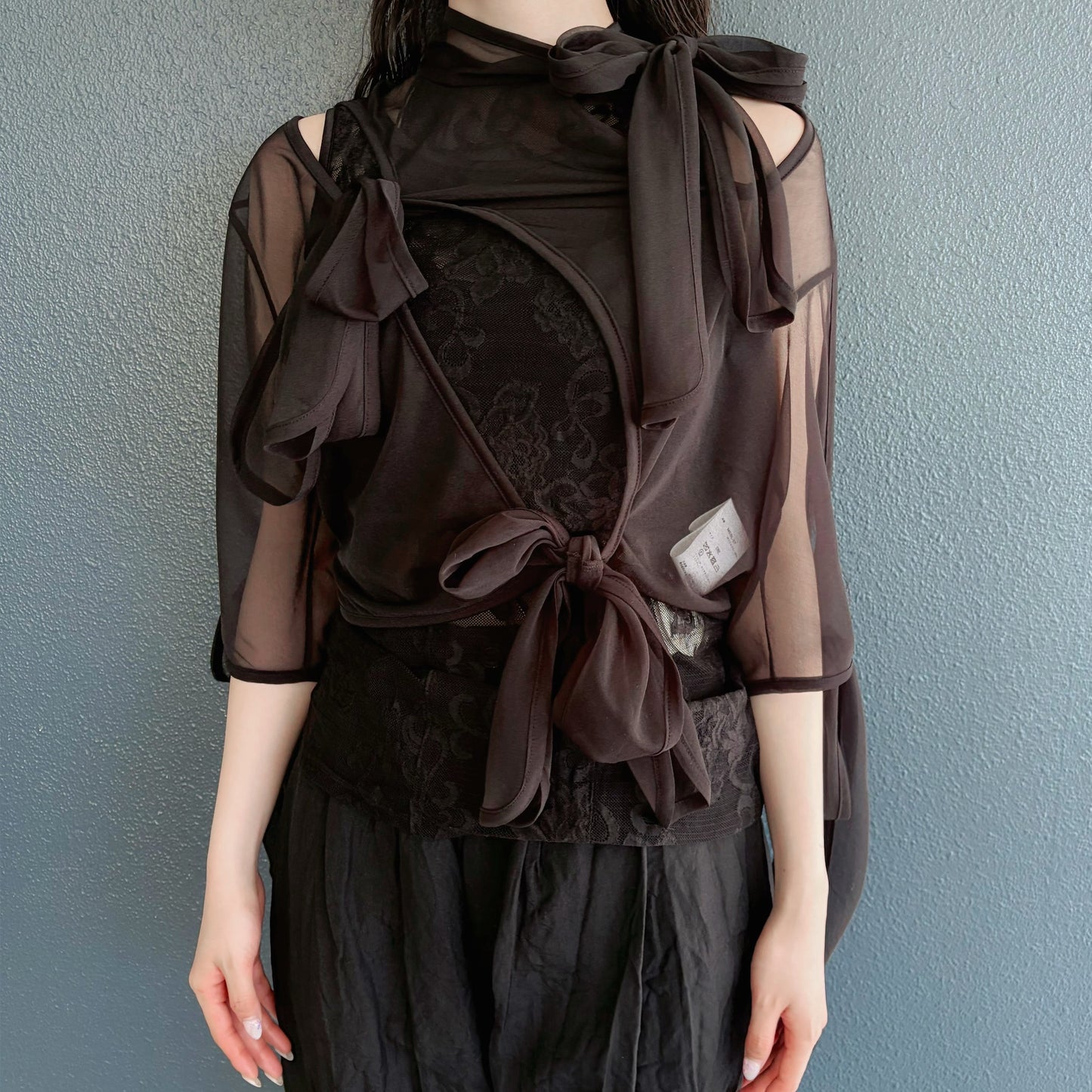 Sheer ribbon top / Black / シアーリボントップ