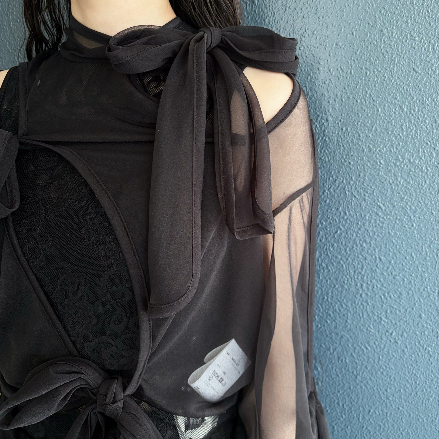 Sheer ribbon top / Black / シアーリボントップ