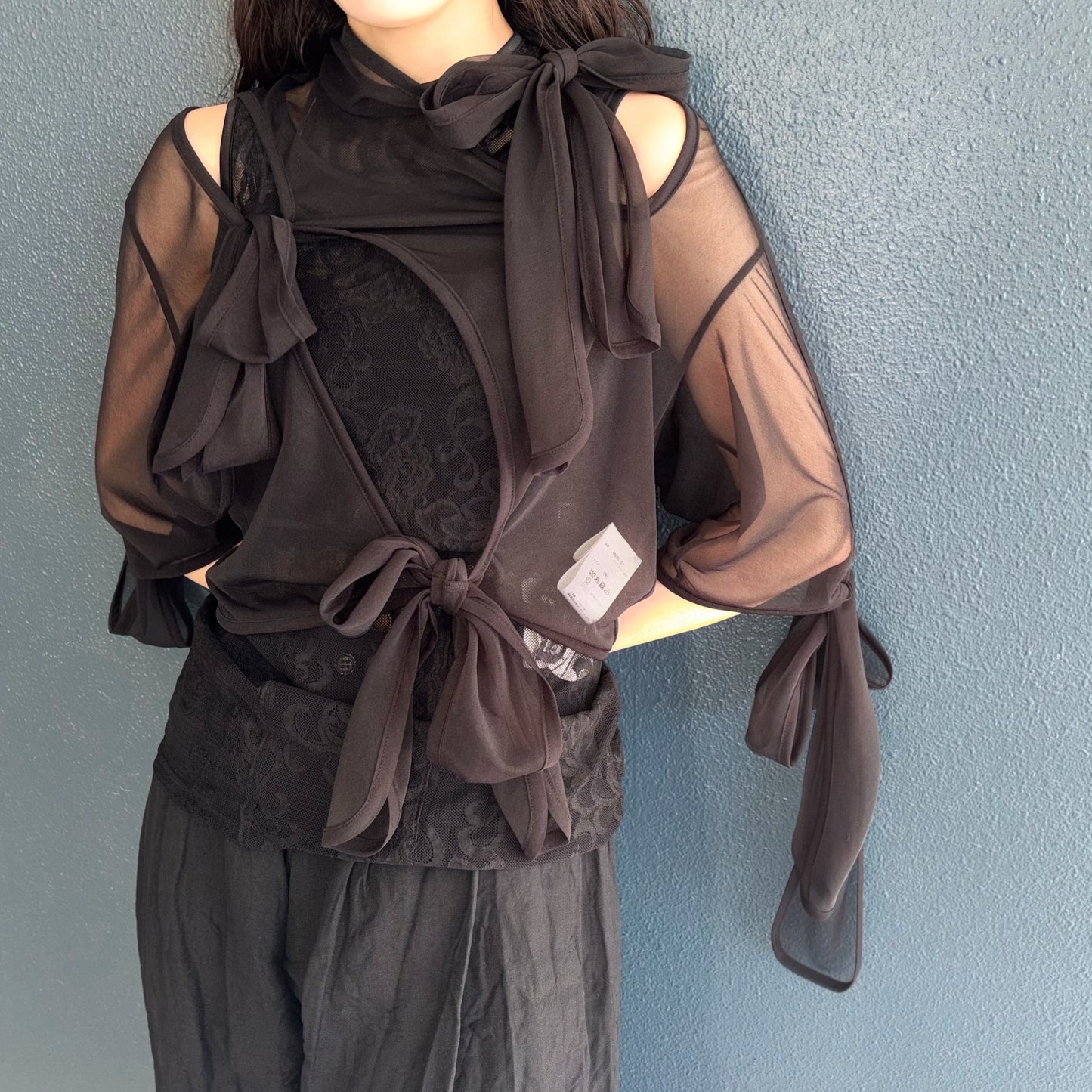 Sheer ribbon top / Black / シアーリボントップ