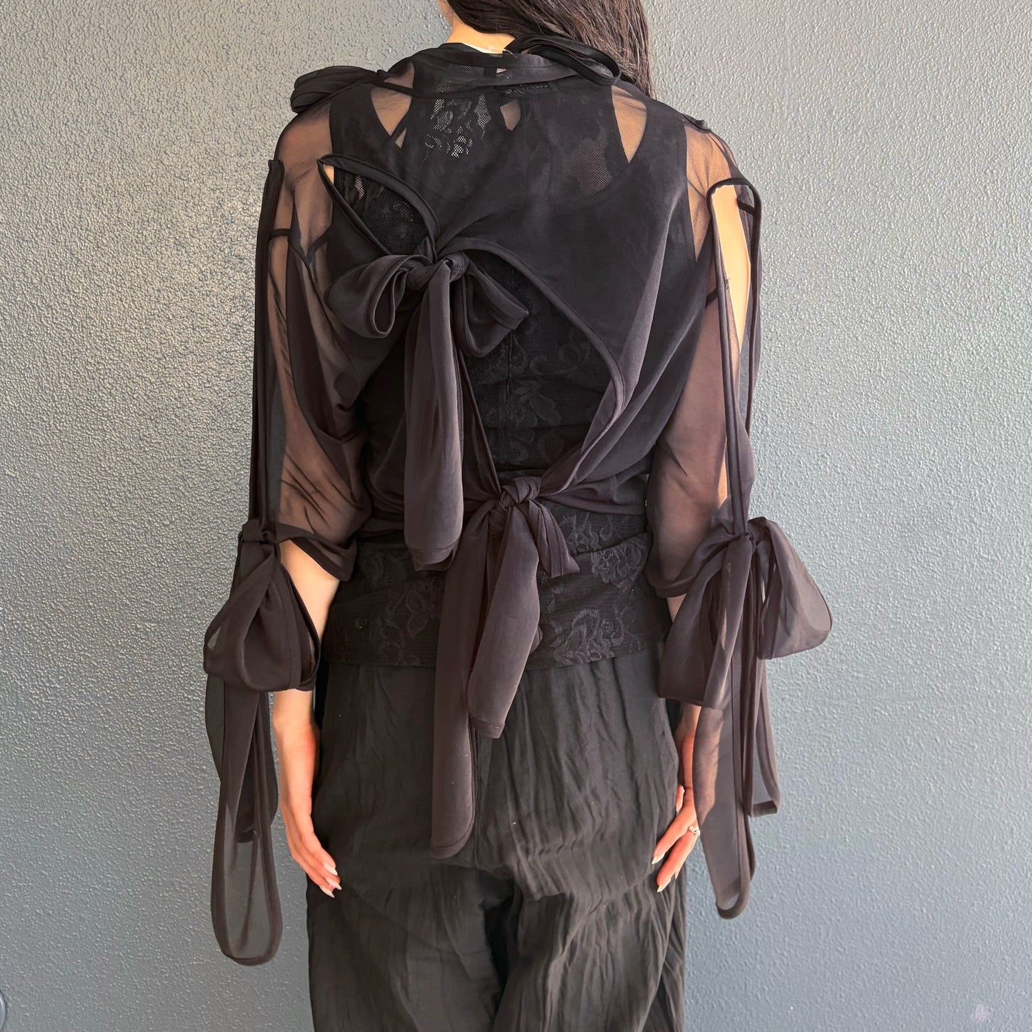 Sheer ribbon top / Black / シアーリボントップ