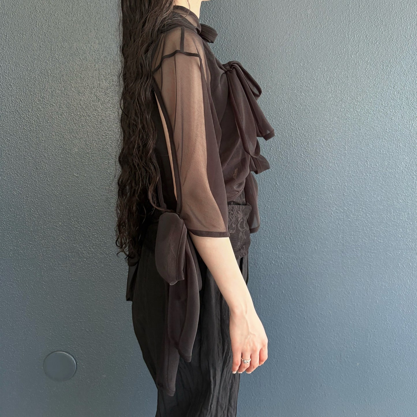 Sheer ribbon top / Black / シアーリボントップ