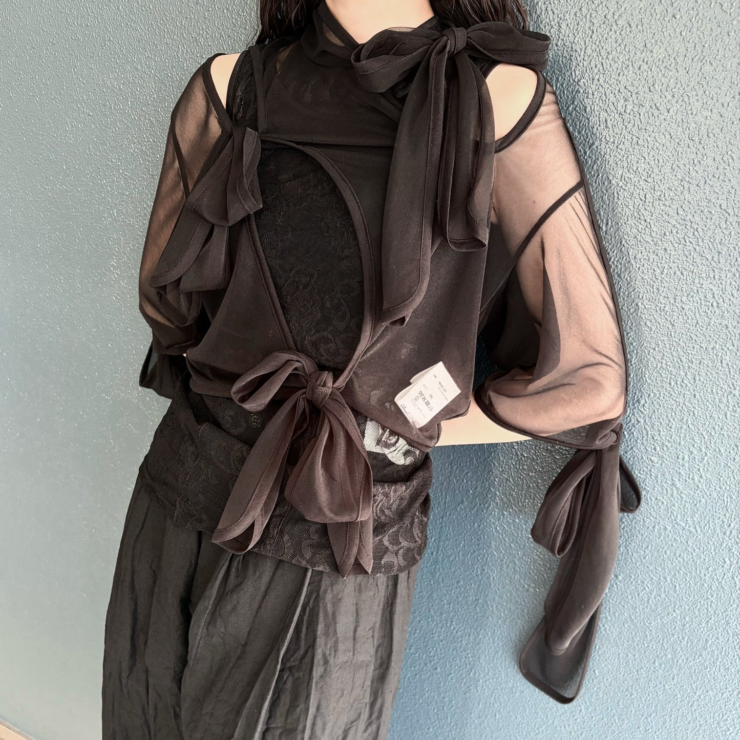 Sheer ribbon top / Black / シアーリボントップ