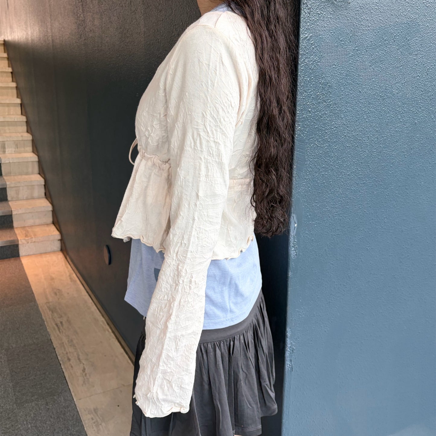 [fe.3] aya cardigan / light beige / ギャザーカーディガン