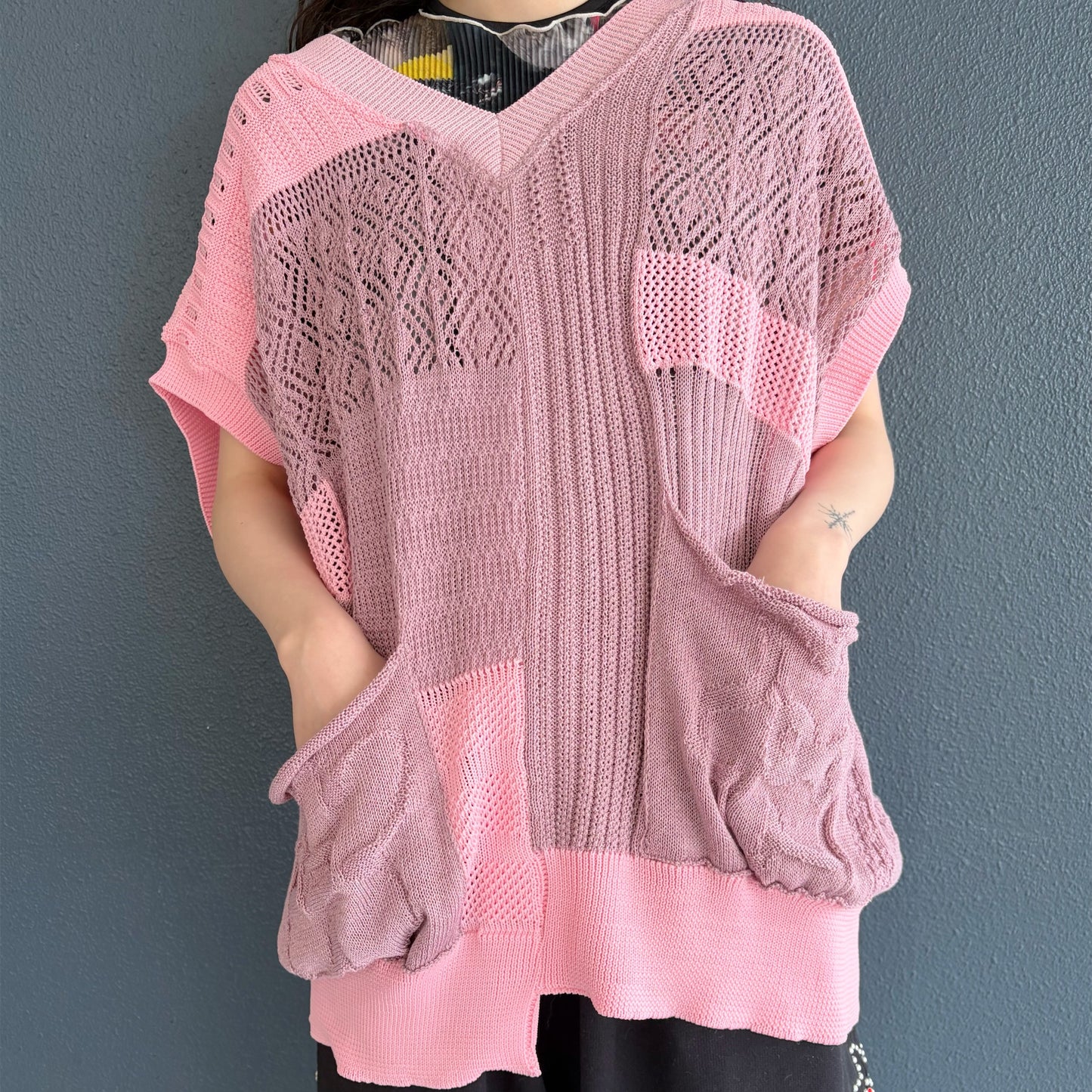 MIXED-KNIT VEST_REFLECTIVE RIB / PINK / リフレクターニットベスト