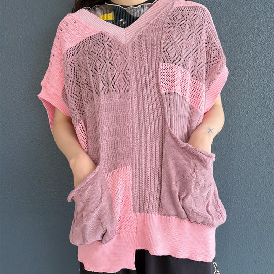 MIXED-KNIT VEST_REFLECTIVE RIB / PINK / リフレクターニットベスト