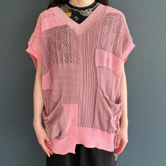 MIXED-KNIT VEST_REFLECTIVE RIB / PINK / リフレクターニットベスト