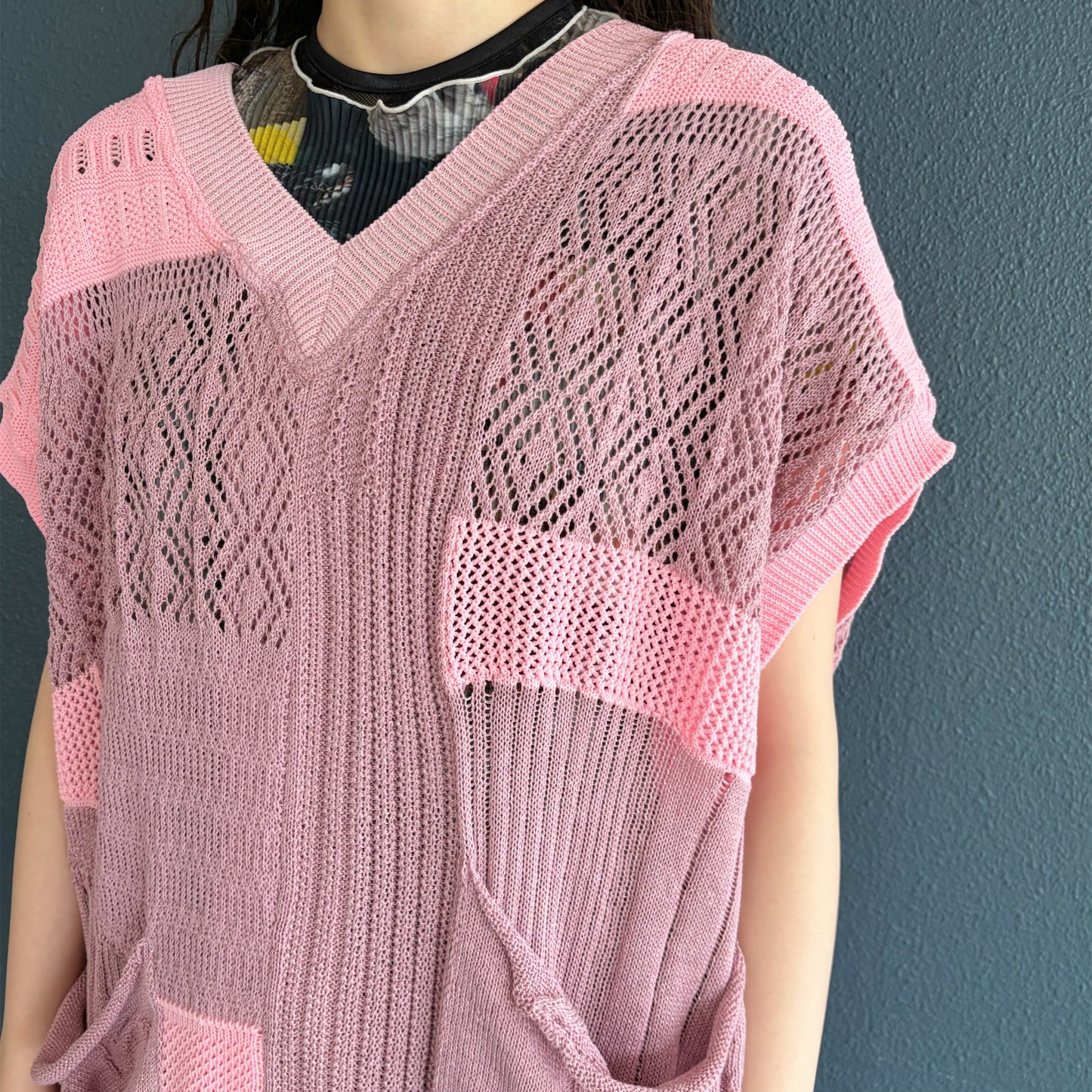 MIXED-KNIT VEST_REFLECTIVE RIB / PINK / リフレクターニットベスト