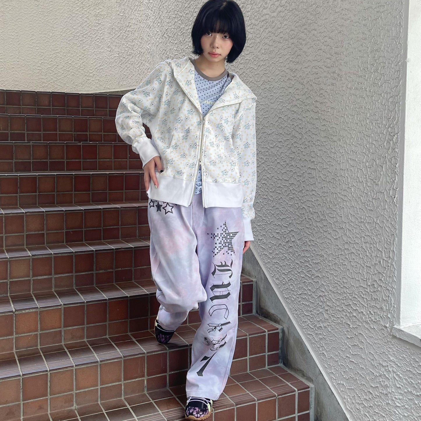 [F.E.E.S] lucky 7 dying wide denim / light purple / ダイイングワイドデニム