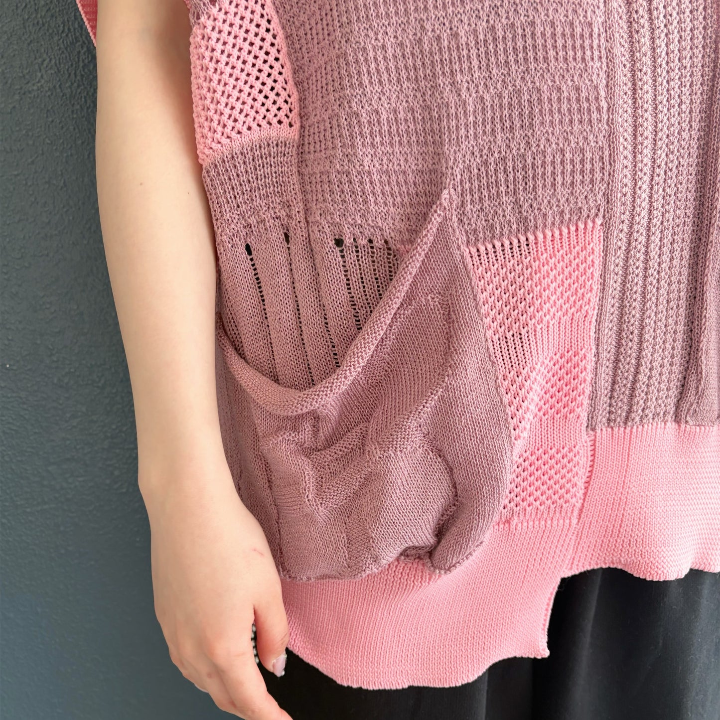 MIXED-KNIT VEST_REFLECTIVE RIB / PINK / リフレクターニットベスト