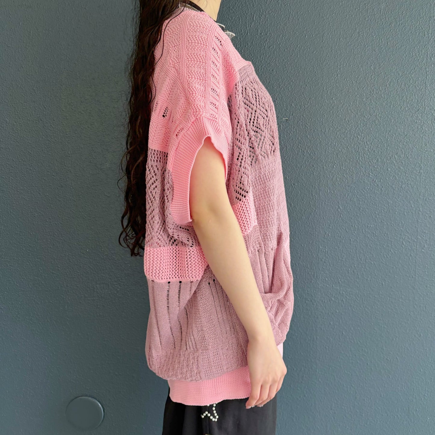 MIXED-KNIT VEST_REFLECTIVE RIB / PINK / リフレクターニットベスト