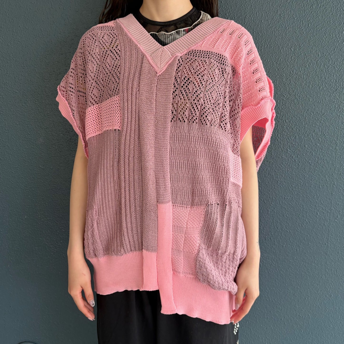 MIXED-KNIT VEST_REFLECTIVE RIB / PINK / リフレクターニットベスト