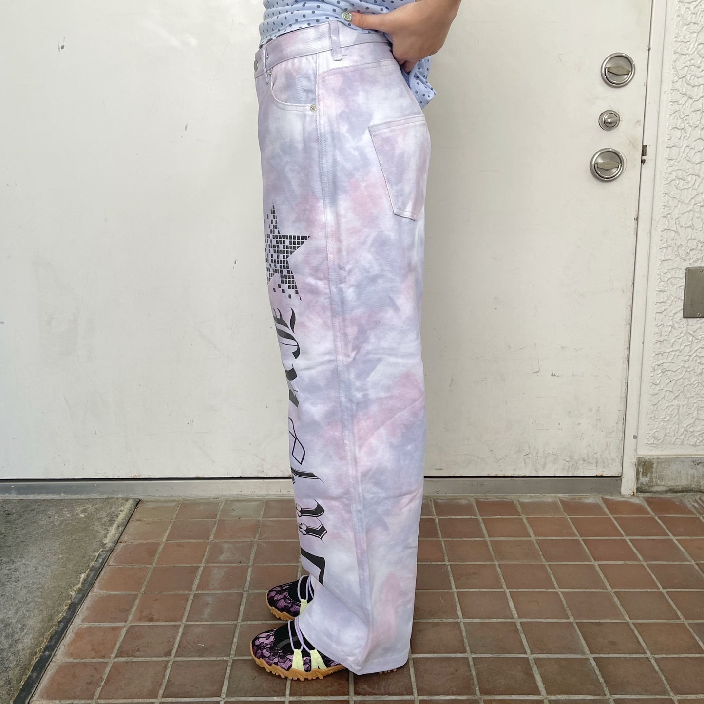 [F.E.E.S] lucky 7 dying wide denim / light purple / ダイイングワイドデニム