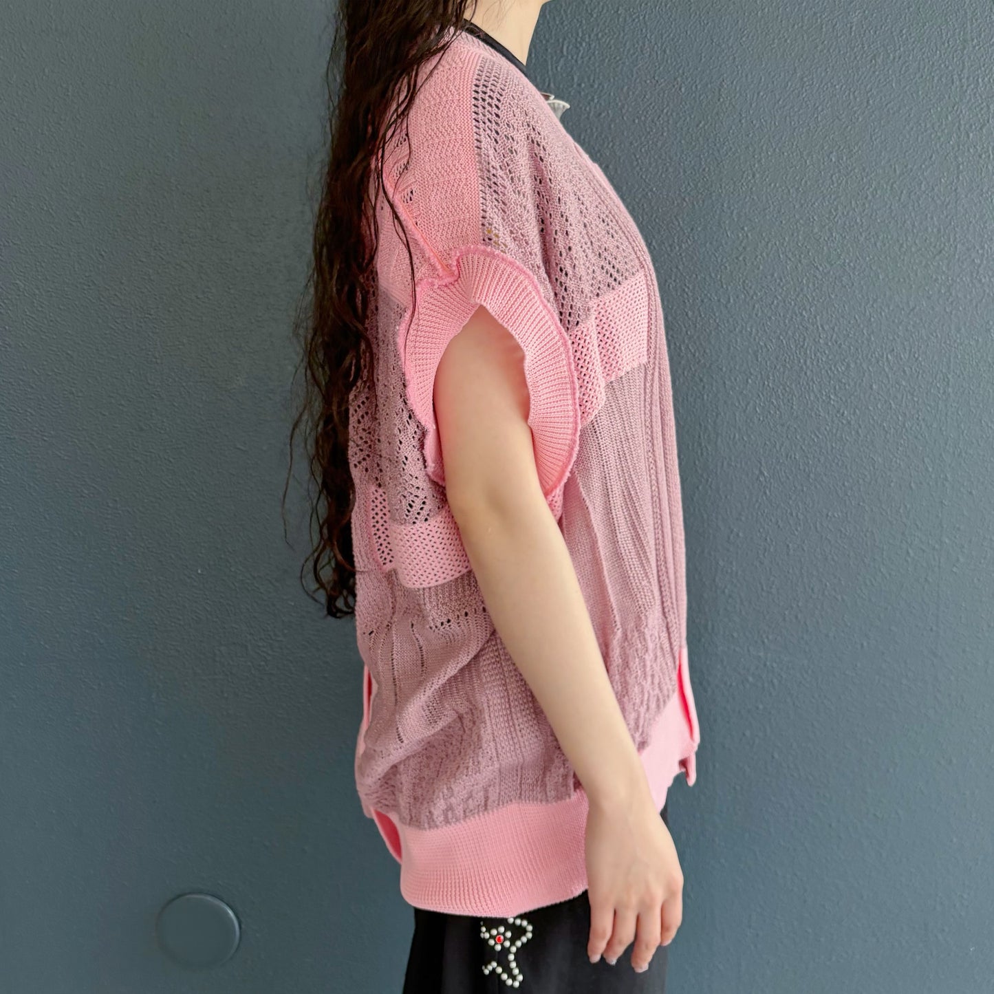 MIXED-KNIT VEST_REFLECTIVE RIB / PINK / リフレクターニットベスト
