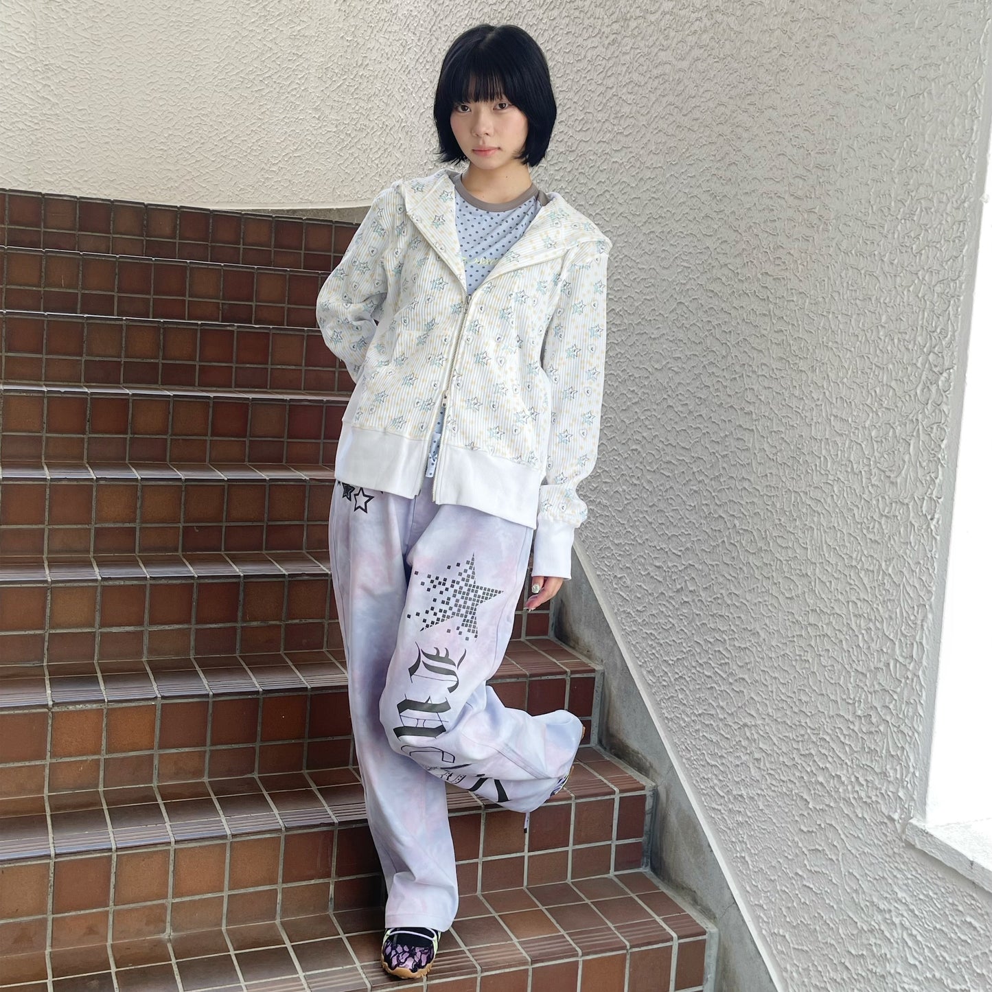[F.E.E.S] lucky 7 dying wide denim / light purple / ダイイングワイドデニム