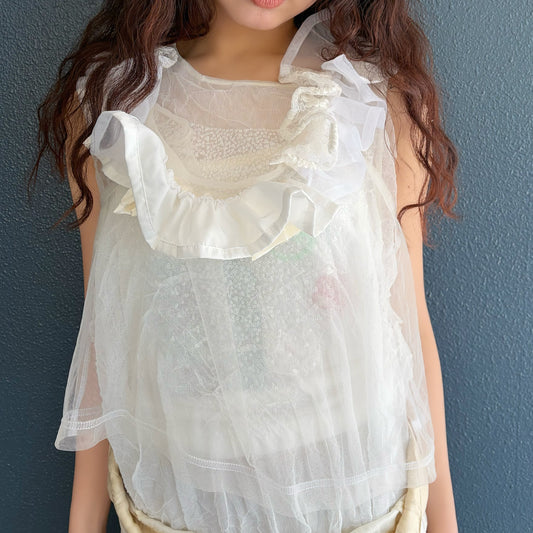 Sheer Frill Top / White / シアーフリルスリーブレストップ