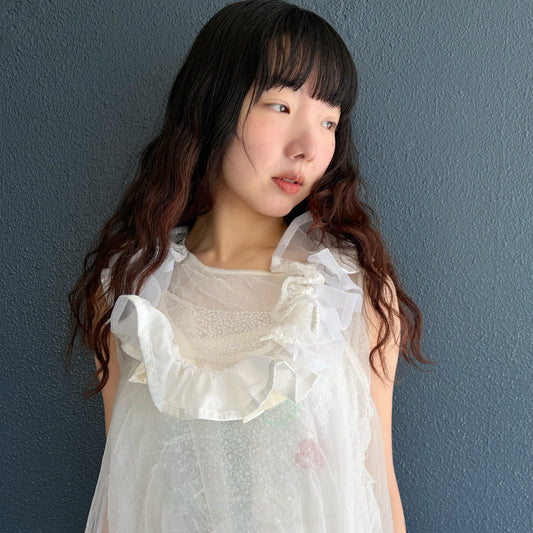 Sheer Frill Top / White / シアーフリルスリーブレストップ