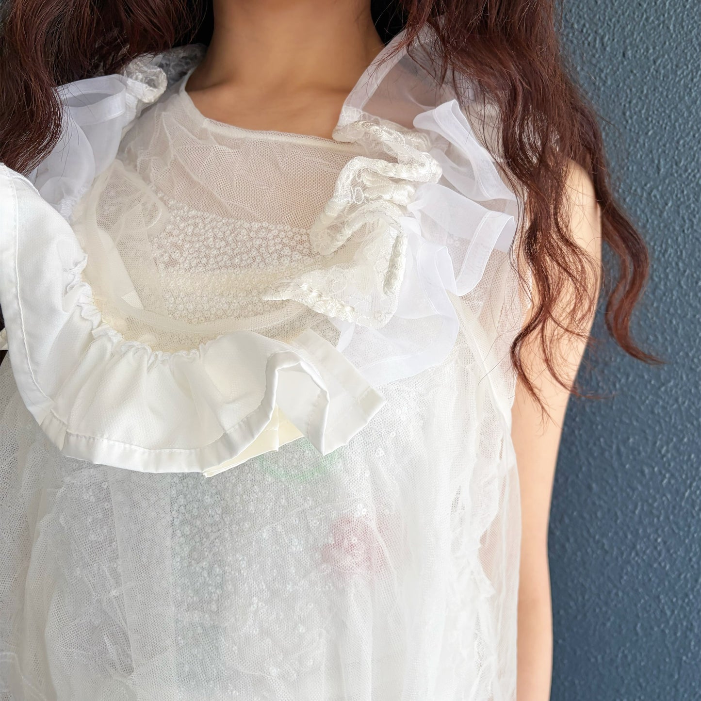 Sheer Frill Top / White / シアーフリルスリーブレストップ