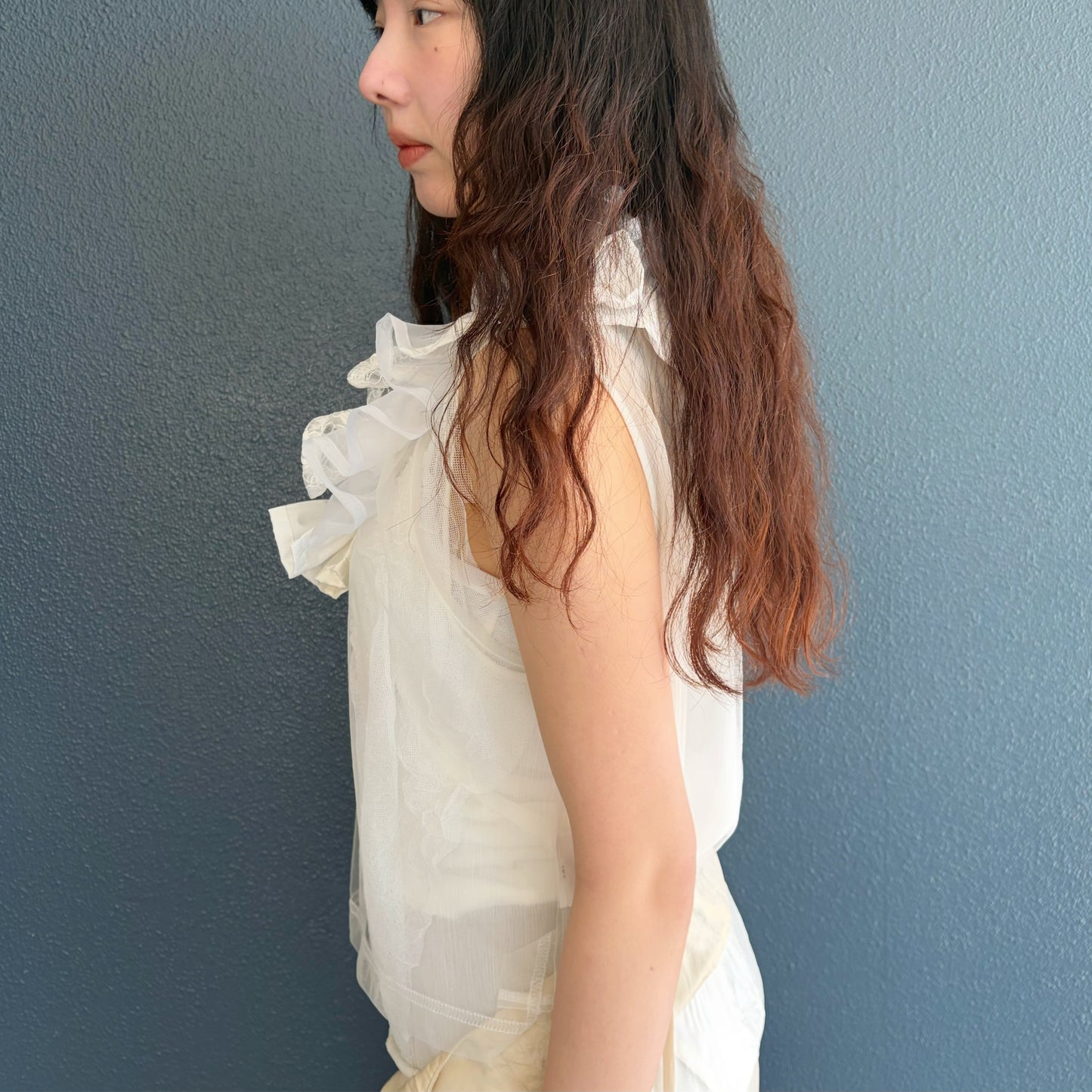 Sheer Frill Top / White / シアーフリルスリーブレストップ