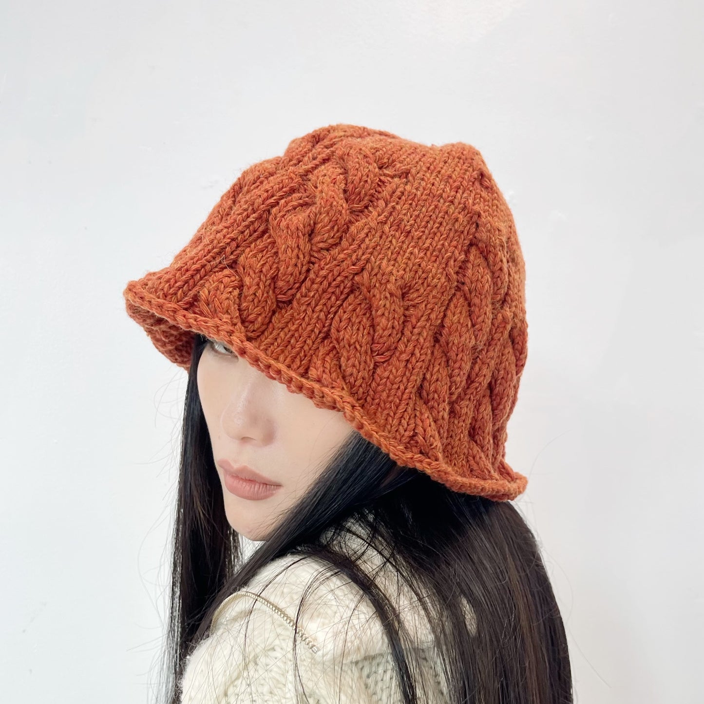 cable knit cap / dark orange / ケーブルニット帽