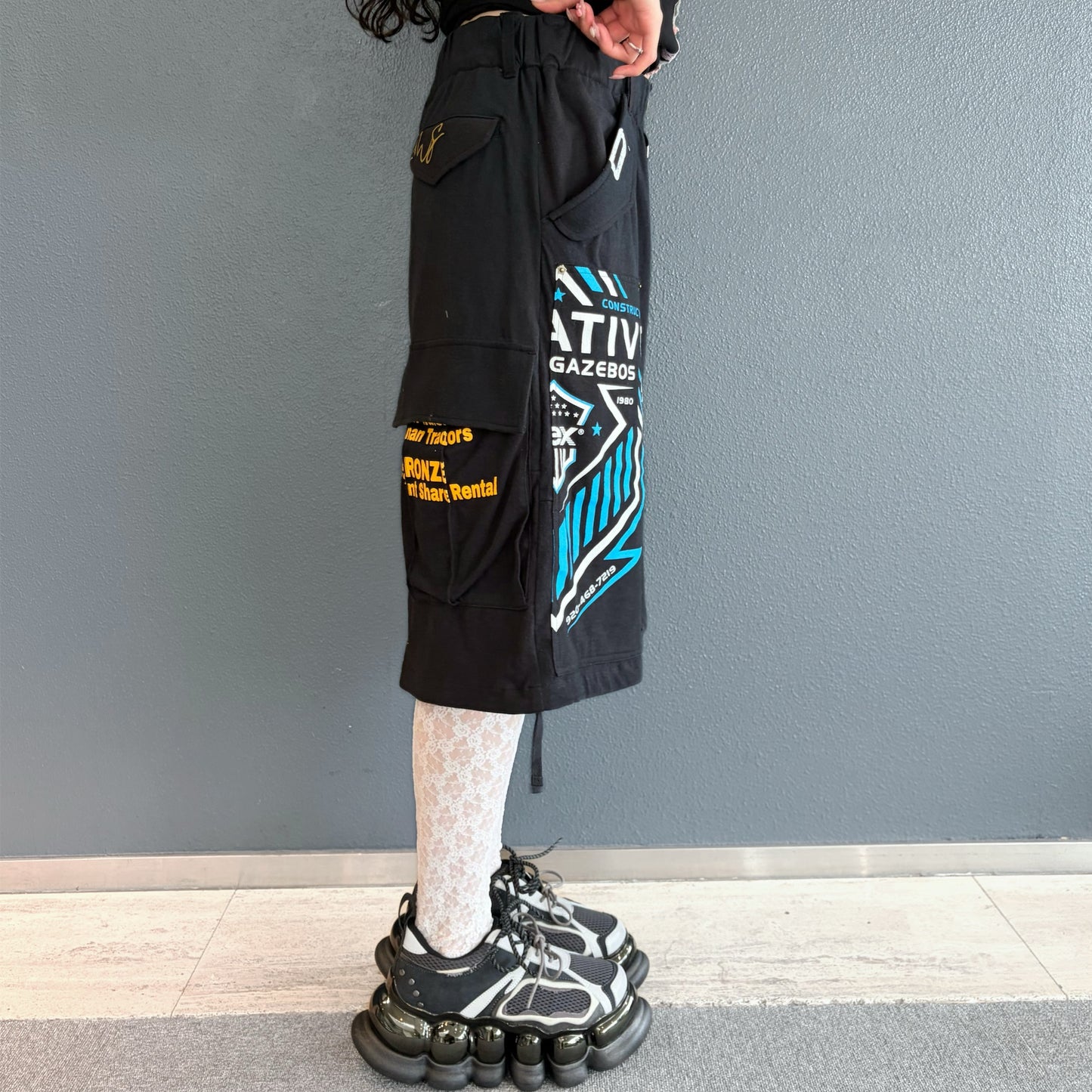 RECONSTRUCTED T/CARGO SHORTS / BLACK / ヴィンテージショートカーゴパンツ