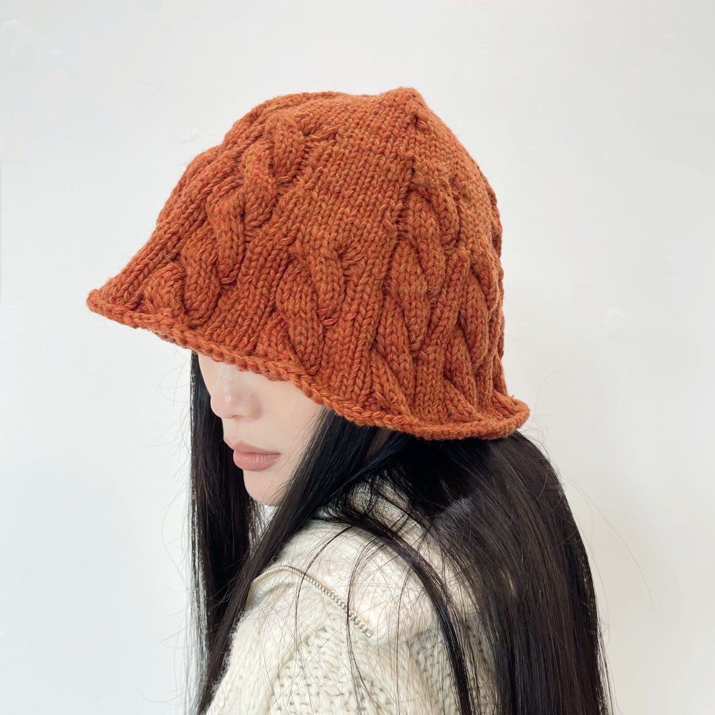 cable knit cap / dark orange / ケーブルニット帽