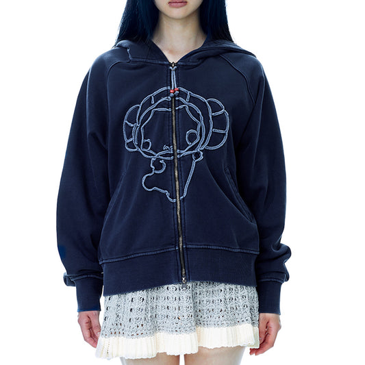 VINTAGE TAPE HOOD ZIP UP / NAVY / キャラクターフードジップアップ