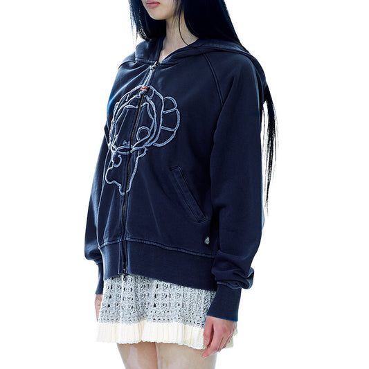 VINTAGE TAPE HOOD ZIP UP / NAVY / キャラクターフードジップアップ