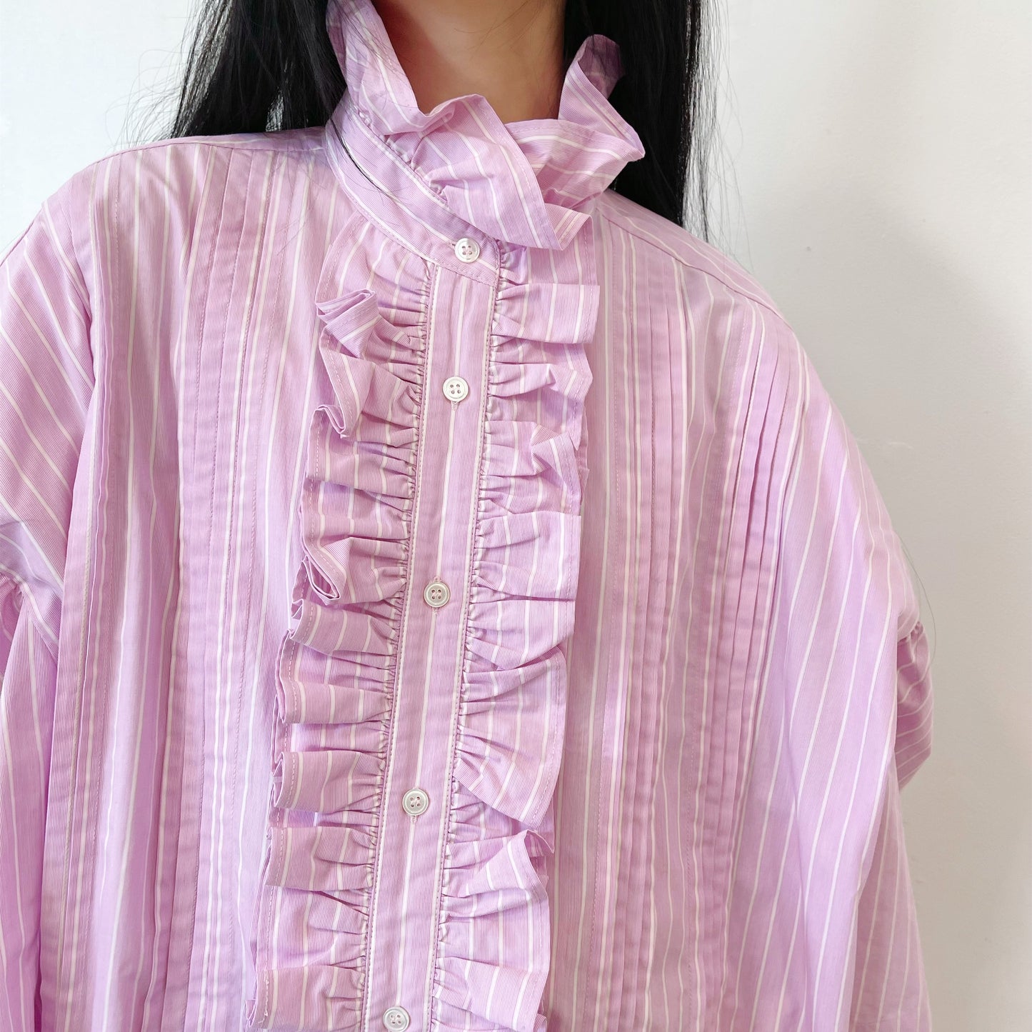 RUFFLE HALF SLEEVE SHIRT / PINK / フリルシャツ