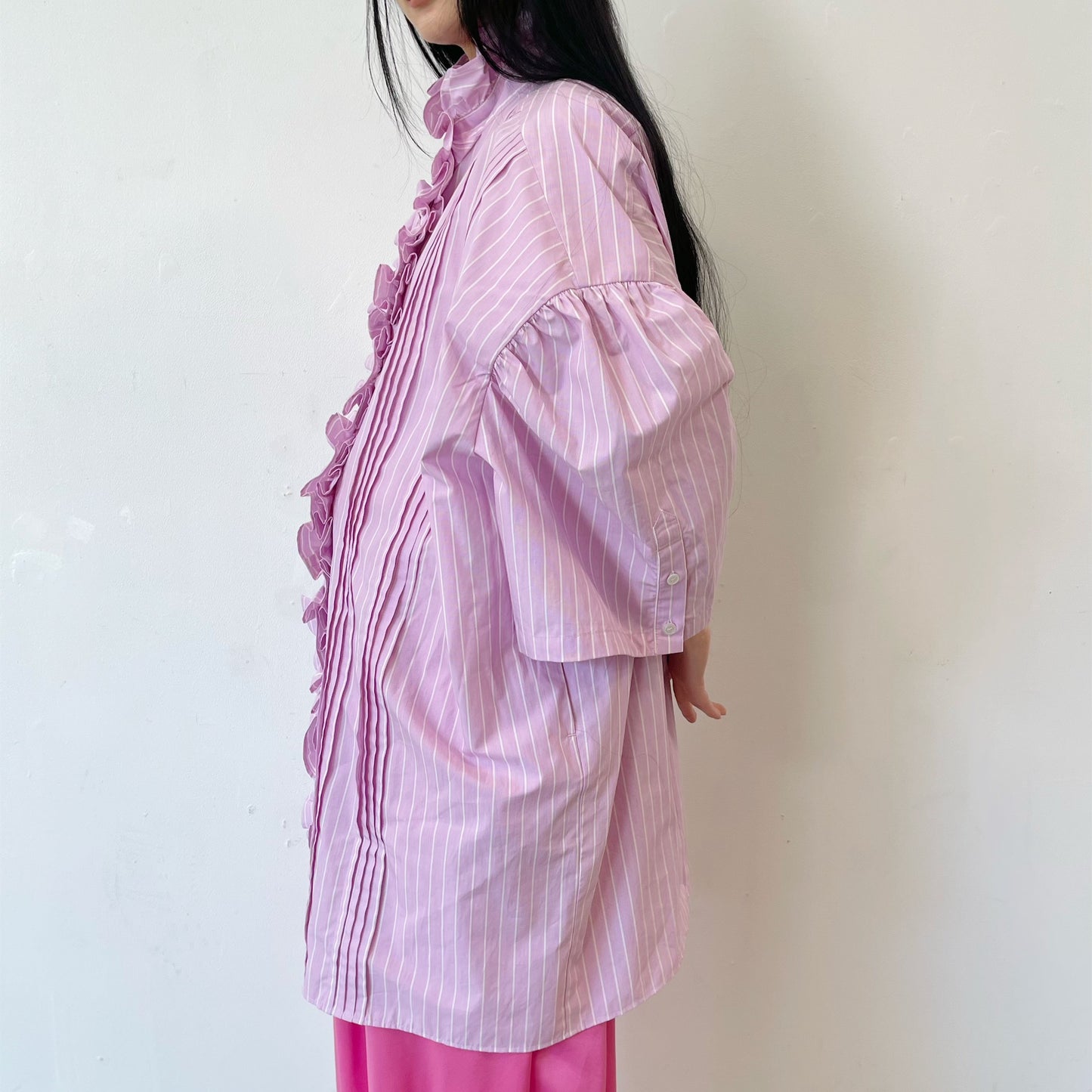 RUFFLE HALF SLEEVE SHIRT / PINK / フリルシャツ