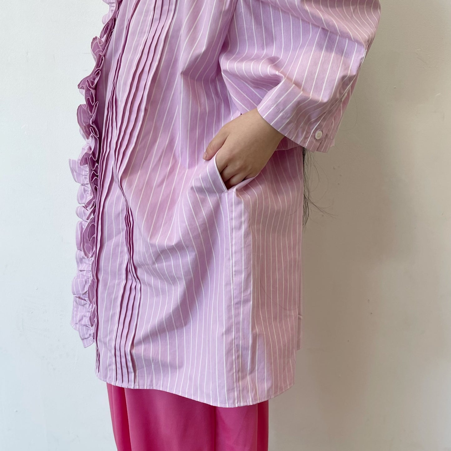 RUFFLE HALF SLEEVE SHIRT / PINK / フリルシャツ