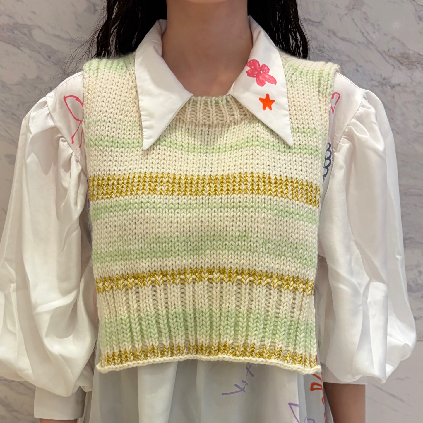 wool knit top / green x gold / ウールニット 前掛け