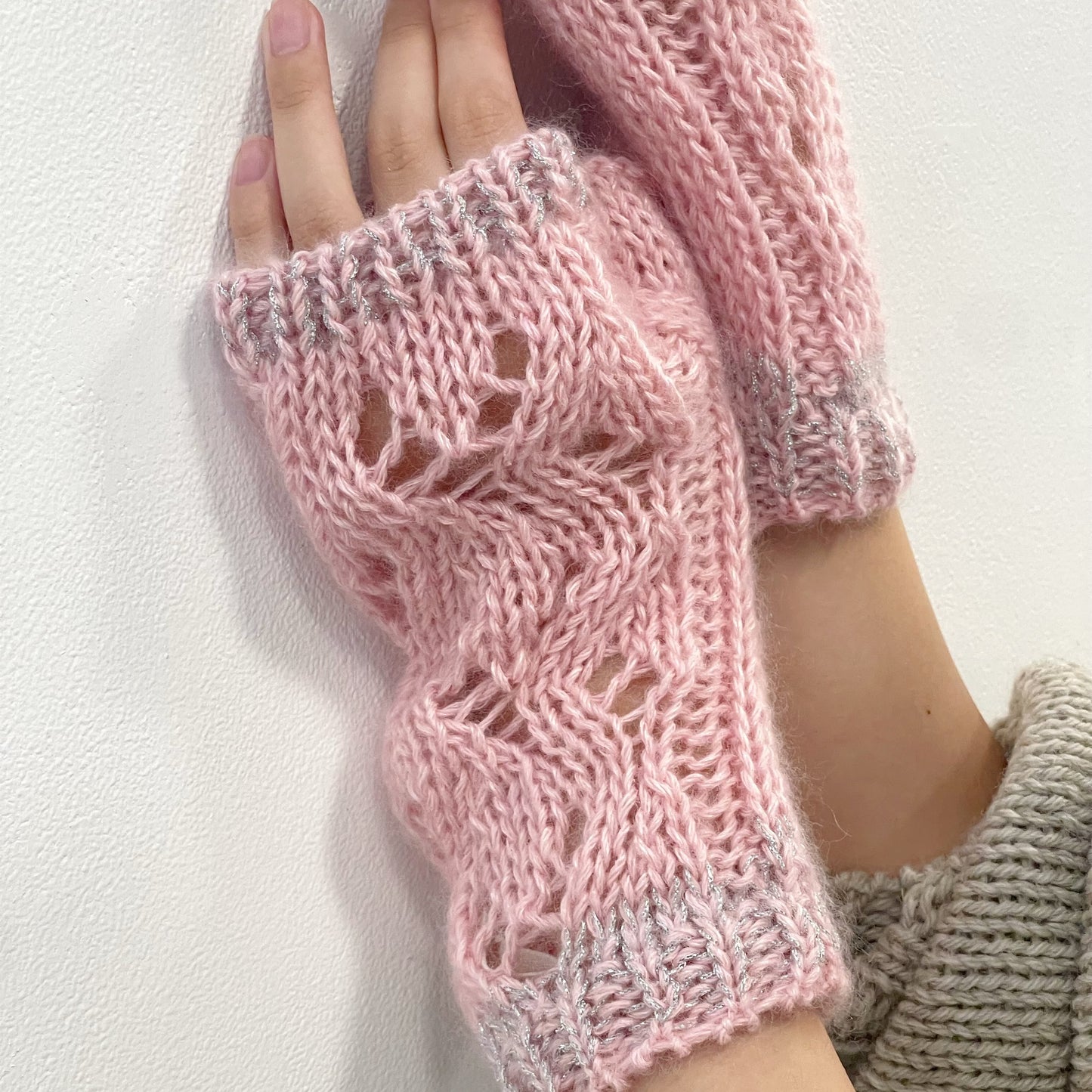 MIKAN silk mohair fingerless glove - short / pink / シルクモヘアフィンガーレスグローブ ショート
