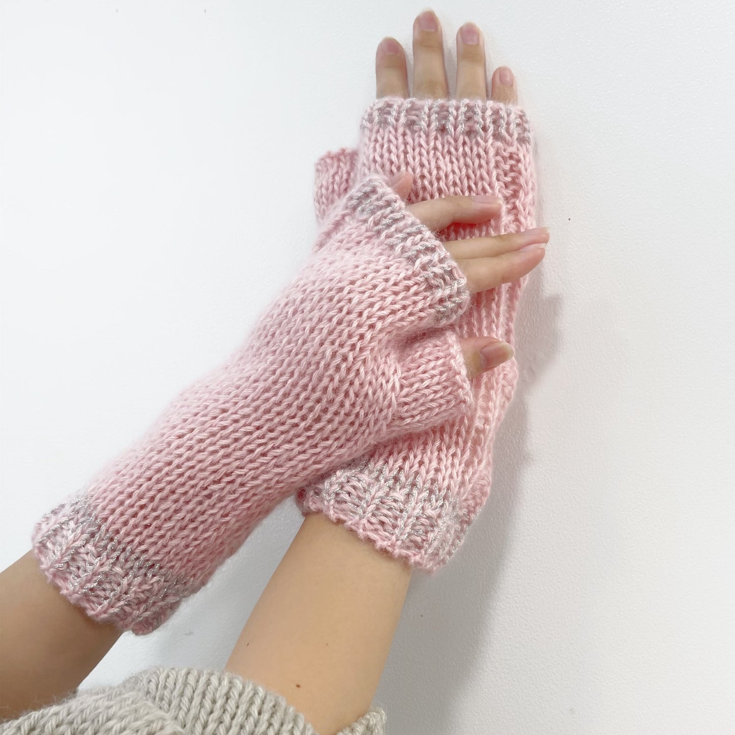 MIKAN silk mohair fingerless glove - short / pink / シルクモヘアフィンガーレスグローブ ショート