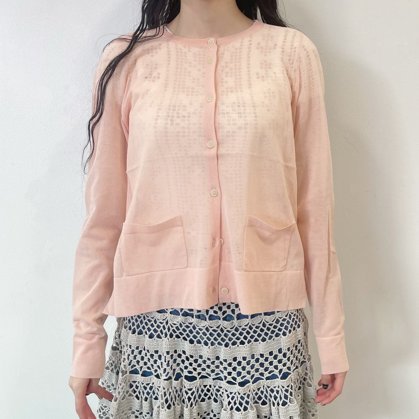 curtains cardigan / pink / シアーカーディガン