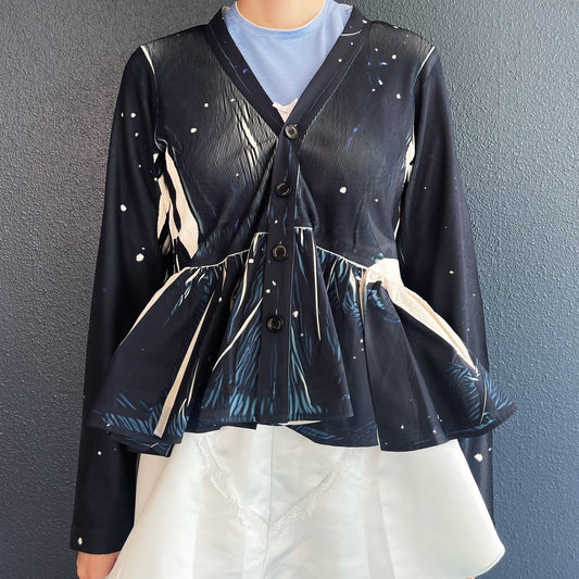DIRECT PRINT RIB GATHER CARDIGAN / STARRY SKY / ダイレクトプリントリブギャザーカーディガン