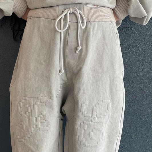 [fa.er.ie] embroidery rib cotton pants / grey / 刺繍コットンパンツ