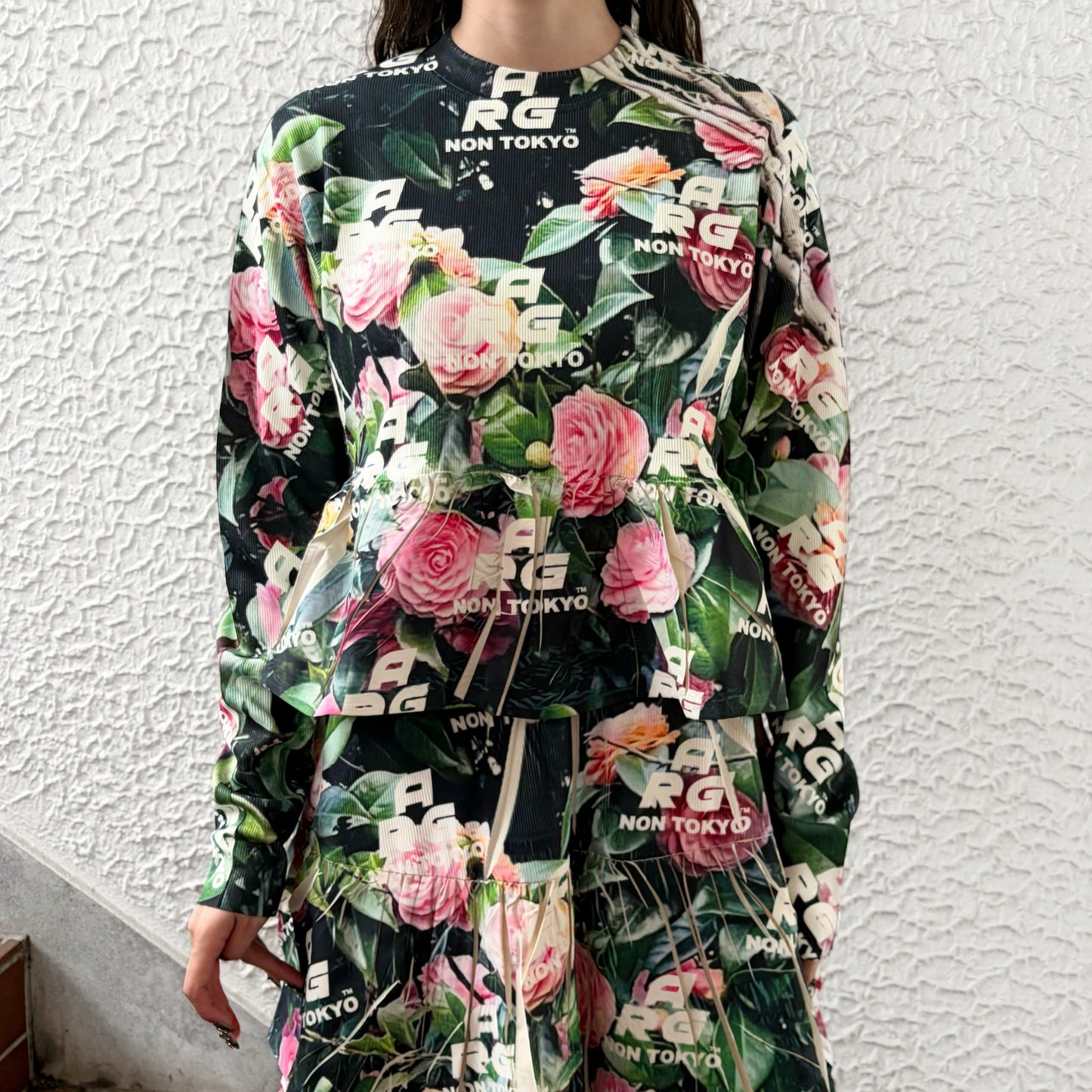 DIRECT PRINT RIB GATHER CUT&SEW / ARG ROSE / ダイレクトプリントリブギャザーカットソー