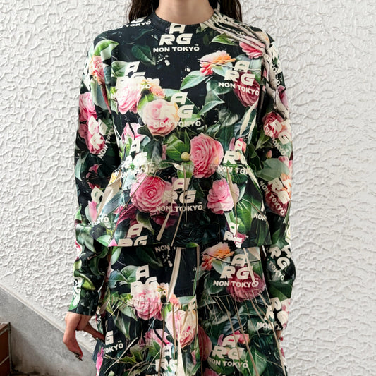 DIRECT PRINT RIB GATHER CUT&SEW / ARG ROSE / ダイレクトプリントリブギャザーカットソー