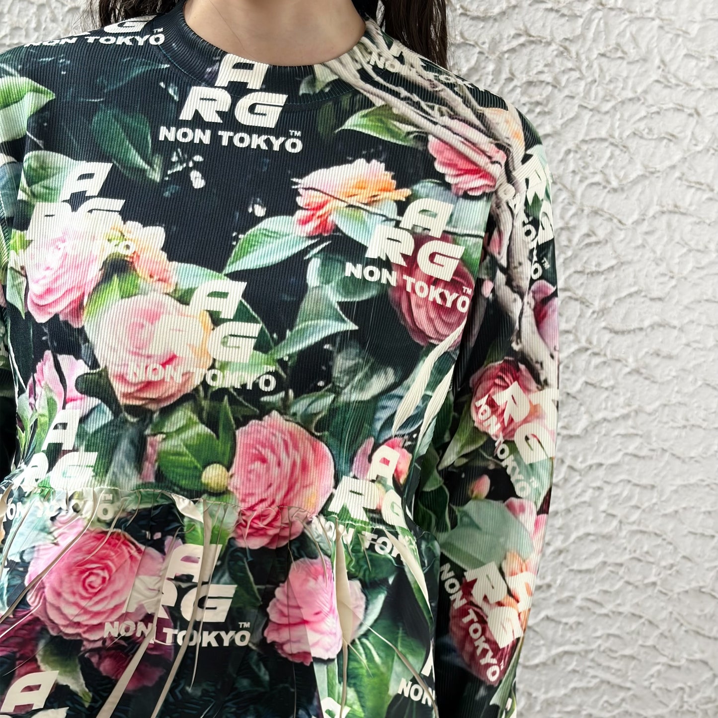 DIRECT PRINT RIB GATHER CUT&SEW / ARG ROSE / ダイレクトプリントリブギャザーカットソー