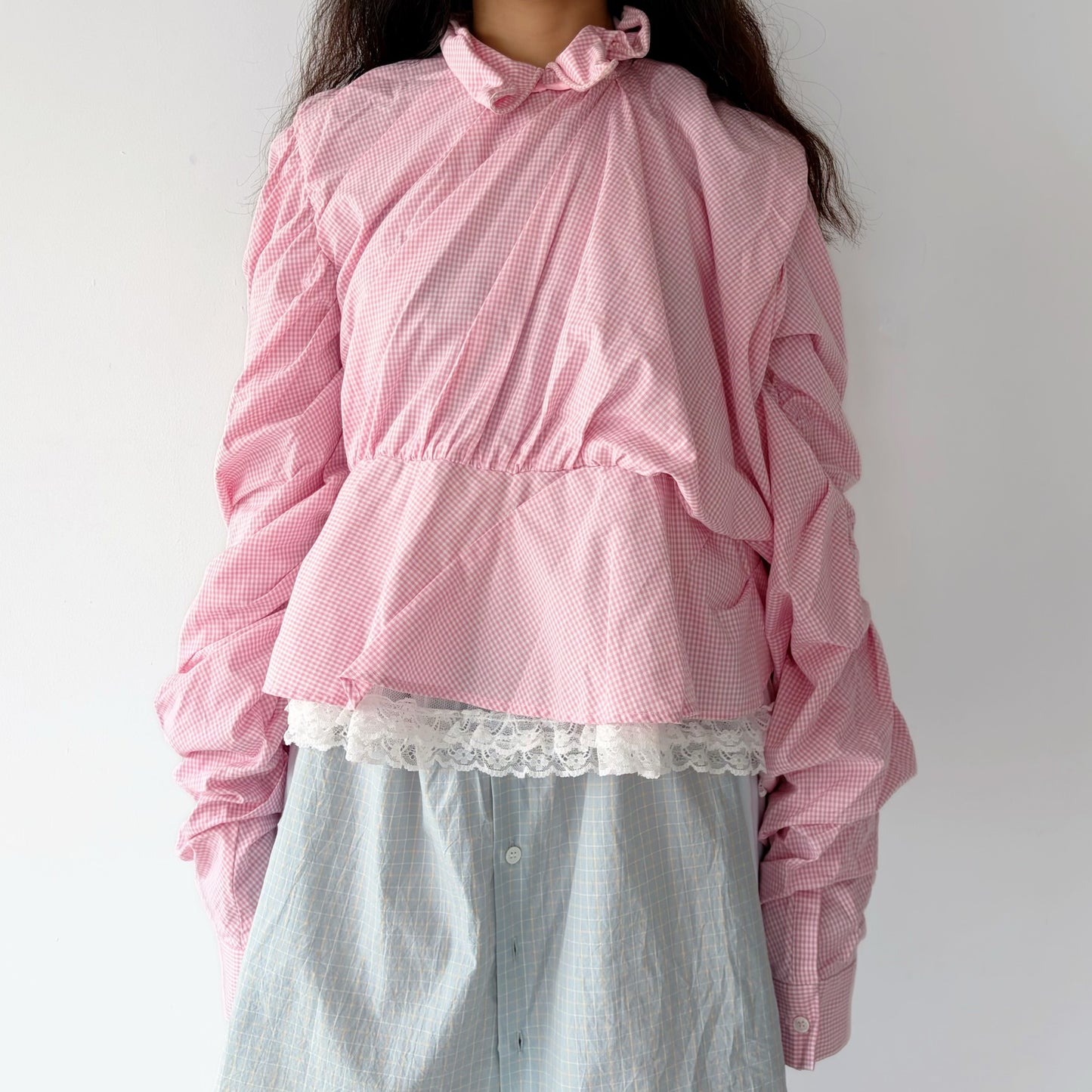 CHILDISH SHIRT / PINK / チェックブラウス