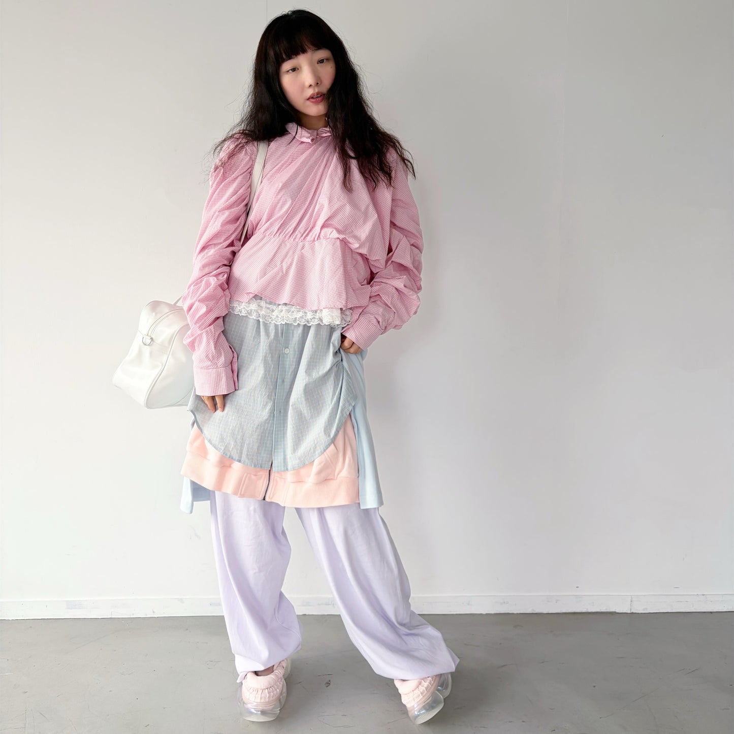 CHILDISH SHIRT / PINK / チェックブラウス