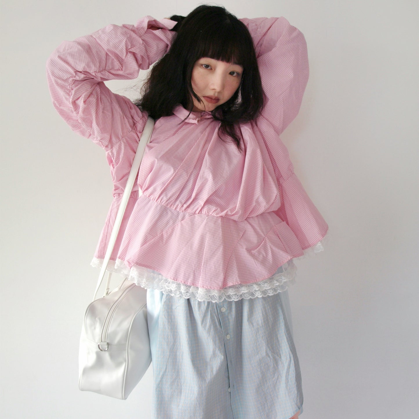 CHILDISH SHIRT / PINK / チェックブラウス