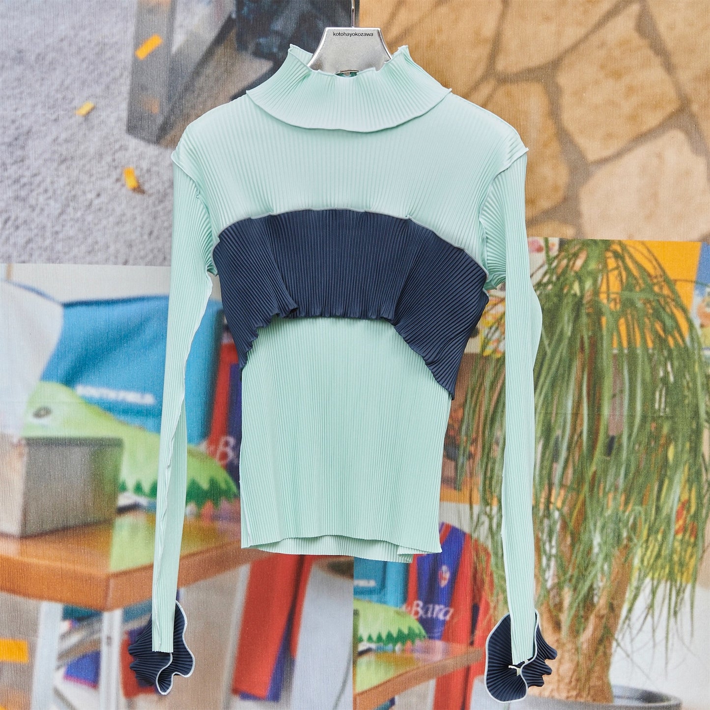 BUSTIER HIGH NECK TOP REGULAR / MINT / ビスチェデザインプリーツトップ